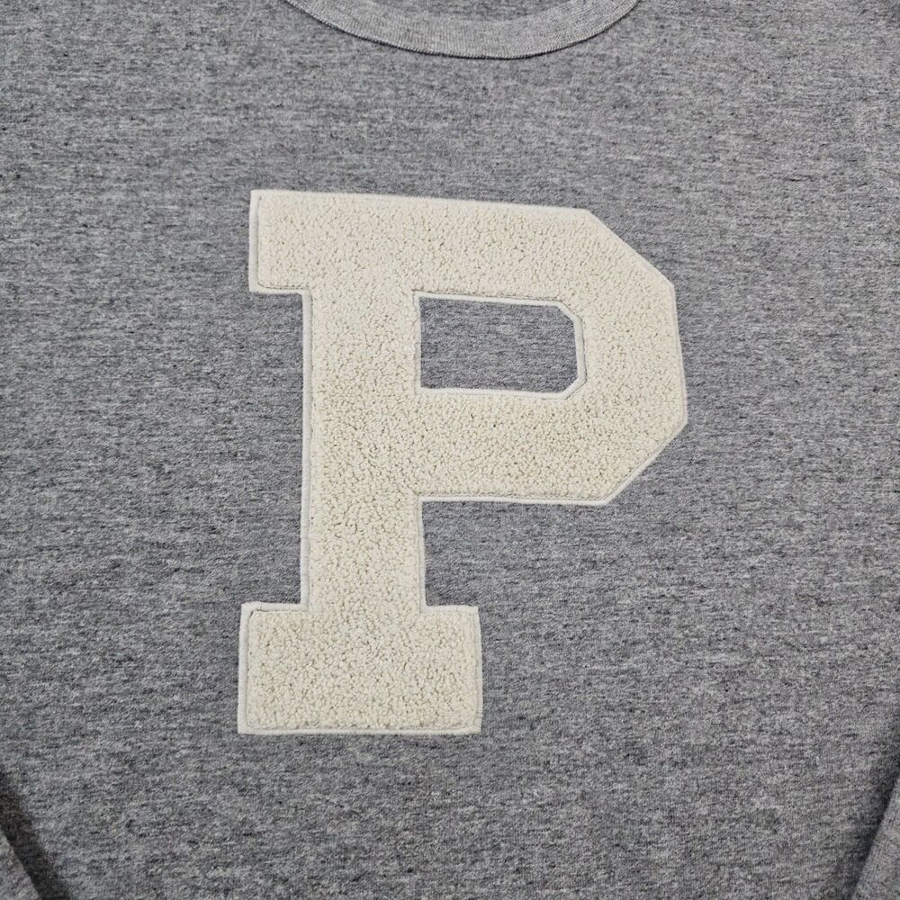 Polo Ralph Lauren P Patch Varsity Sweatshirt Gray Letterman Mens L Crewneck - Picture 2 of 6
